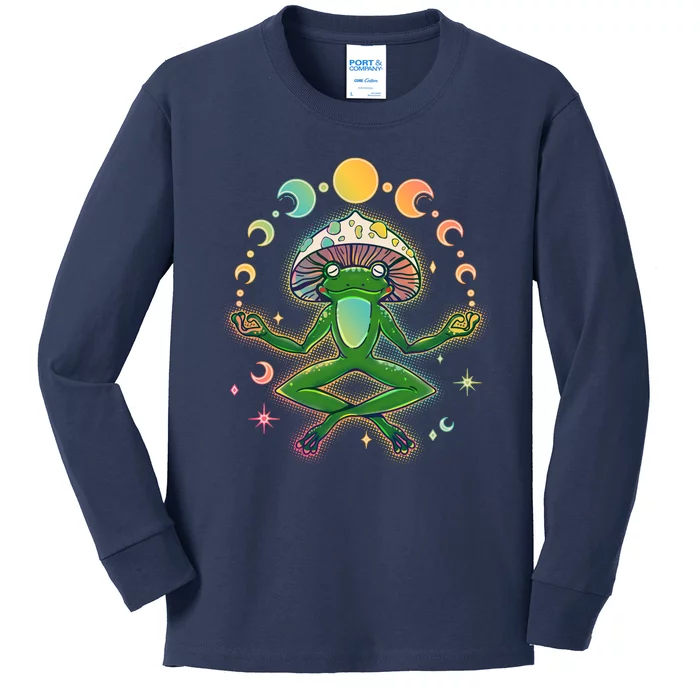 Trippy Meditating Yoga Mushroom Frog Toad Kids Long Sleeve Shirt