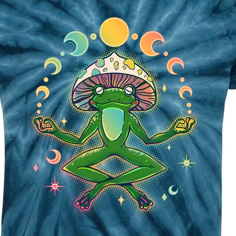 Trippy Meditating Yoga Mushroom Frog Toad Kids Tie-Dye T-Shirt