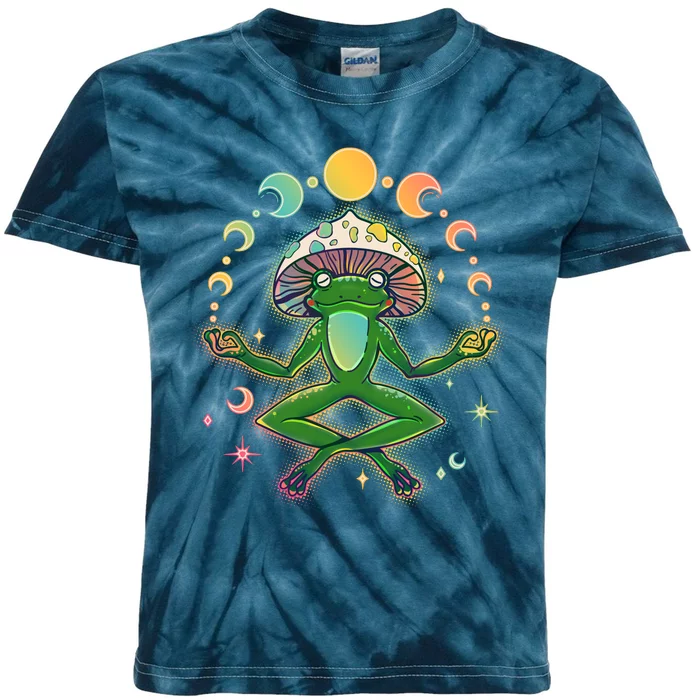 Trippy Meditating Yoga Mushroom Frog Toad Kids Tie-Dye T-Shirt