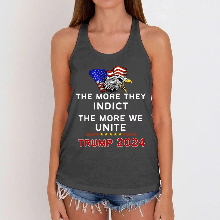 The More You Indict The More We Unite MAGA Trump Indictment Women's Knotted Racerback Tank