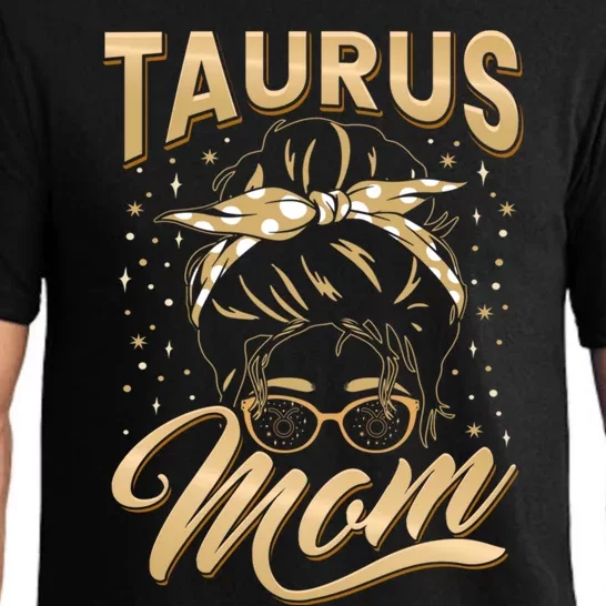 Taurus Mom Zodiac Sign With Messy Bun Hairband Mothers Day Funny Gift Pajama Set