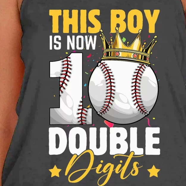 This Now 10 Double Digits Baseball 10 Years Old Birthday Women's Knotted Racerback Tank