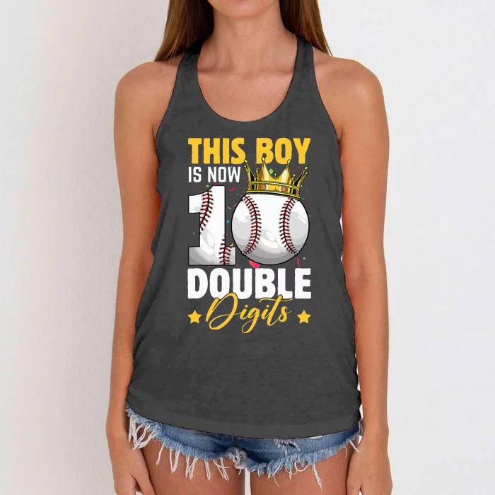 This Now 10 Double Digits Baseball 10 Years Old Birthday Women's Knotted Racerback Tank