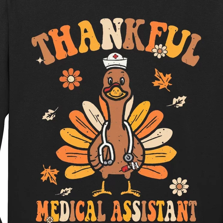 Thankful Nurse Assistant Groovy Thanksgiving Turkey Design Long Sleeve Shirt