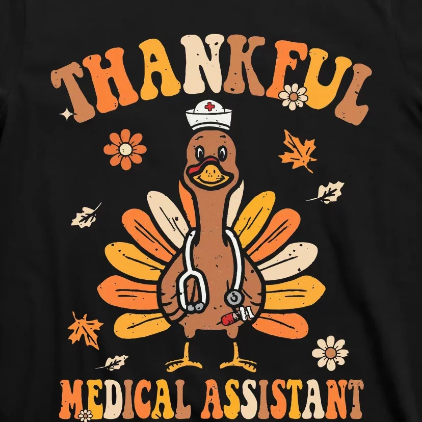 Thankful Nurse Assistant Groovy Thanksgiving Turkey Design T-Shirt