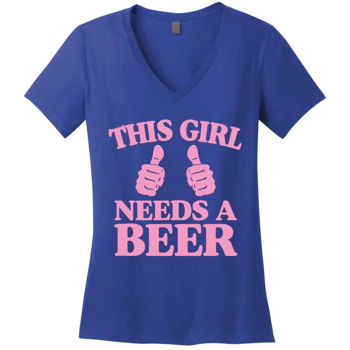 This Needs A Beer Two Thumbs Funny Beer Lover Gift Women's V-Neck T-Shirt