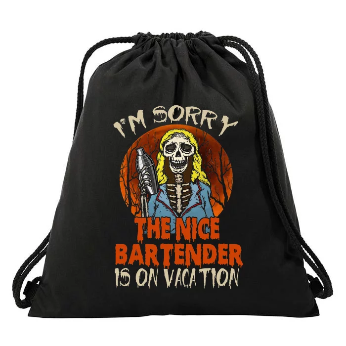 The Nice Bartender Funny Scary Skeleton Bearding Drawstring Bag