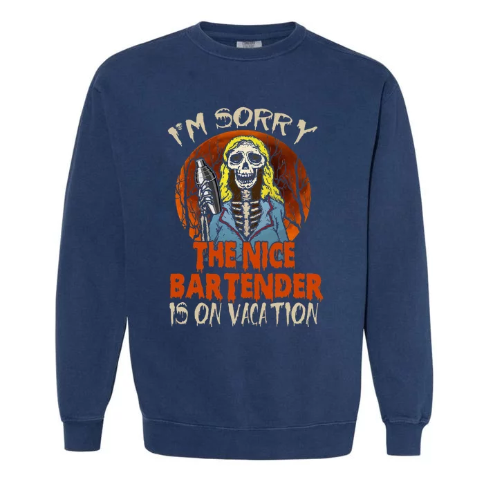 The Nice Bartender Funny Scary Skeleton Bearding Garment-Dyed Sweatshirt