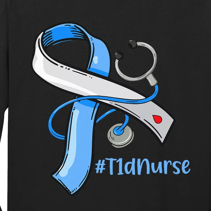 T1D Nurse Blue Ribbon Diabetes Awareness Long Sleeve Shirt