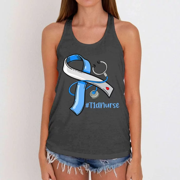 T1D Nurse Blue Ribbon Diabetes Awareness Women's Knotted Racerback Tank