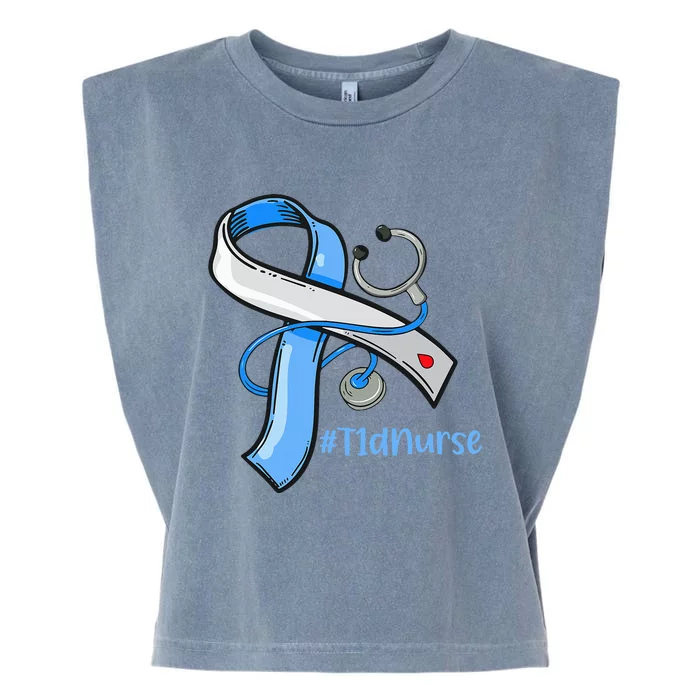 T1D Nurse Blue Ribbon Diabetes Awareness Garment-Dyed Women's Muscle Tee