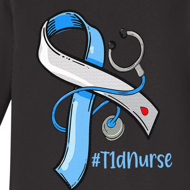 T1D Nurse Blue Ribbon Stethoscope Diabetes Awareness Baby Long Sleeve Bodysuit