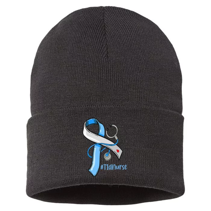 T1D Nurse Blue Ribbon Stethoscope Diabetes Awareness Sustainable Knit Beanie