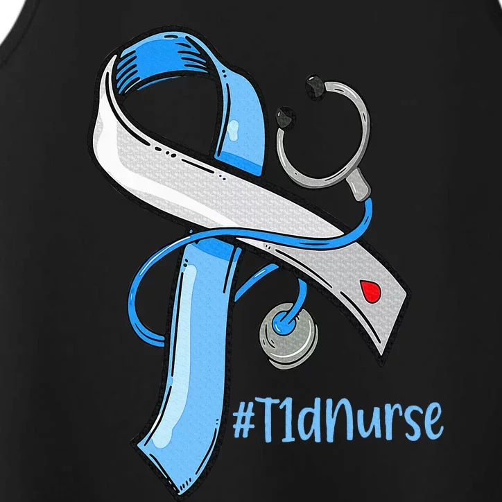 T1D Nurse Blue Ribbon Stethoscope Diabetes Awareness Performance Tank