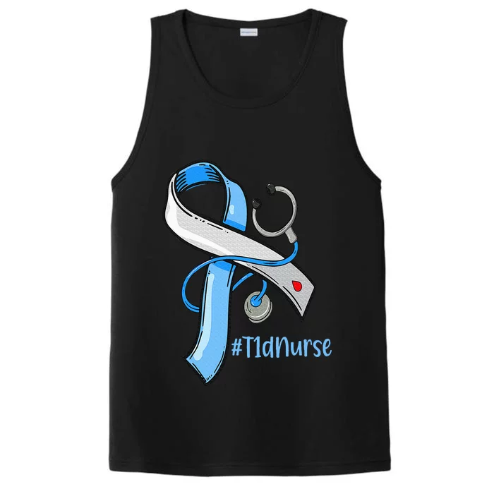 T1D Nurse Blue Ribbon Stethoscope Diabetes Awareness Performance Tank