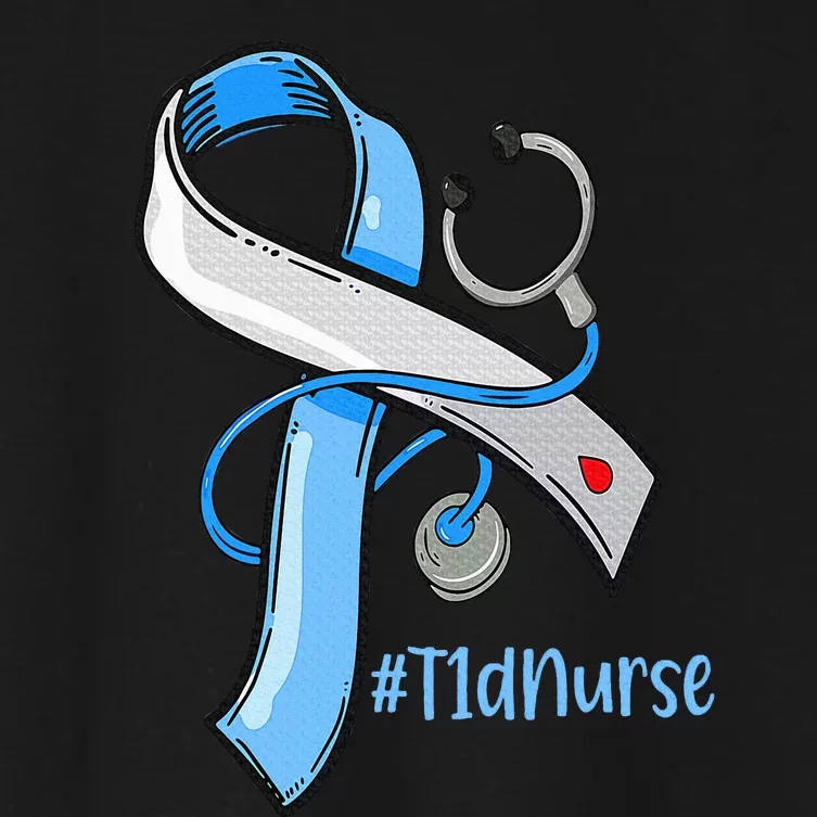 T1D Nurse Blue Ribbon Stethoscope Diabetes Awareness Women's Crop Top Tee