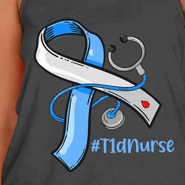 T1D Nurse Blue Ribbon Stethoscope Diabetes Awareness Women's Knotted Racerback Tank