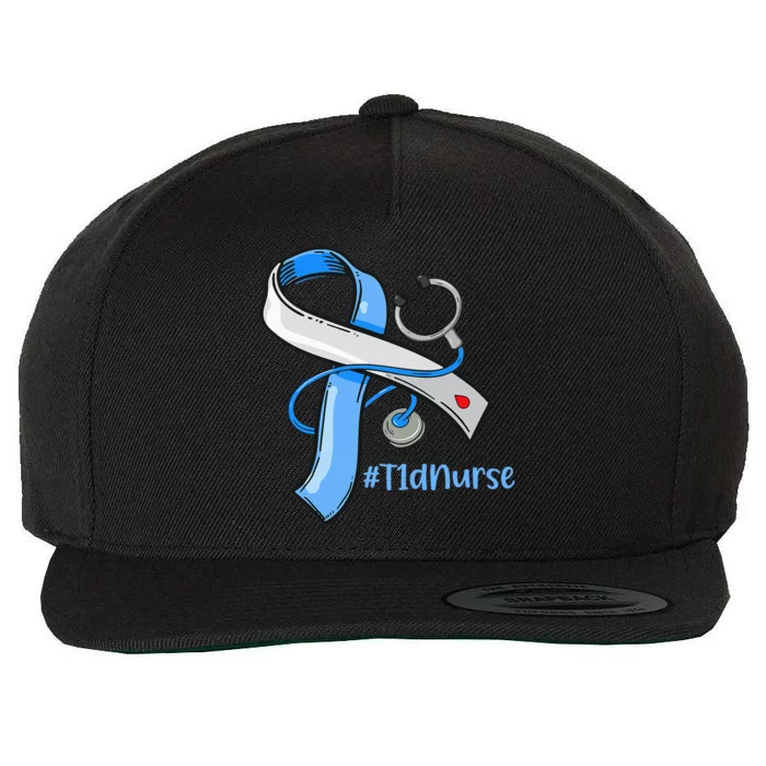 T1D Nurse Blue Ribbon Stethoscope Diabetes Awareness Wool Snapback Cap