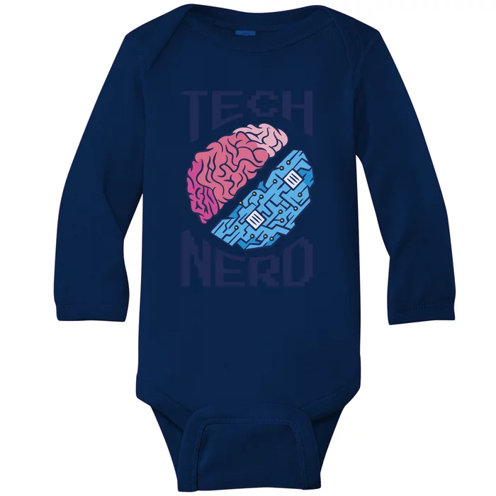 Tech Nerd Brain Baby Long Sleeve Bodysuit