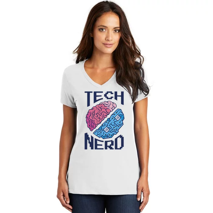 Tech Nerd Brain Women's V-Neck T-Shirt