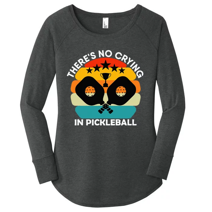 Theres No Crying In Pickleball Sports Love Funny Retro Women's Perfect Tri Tunic Long Sleeve Shirt