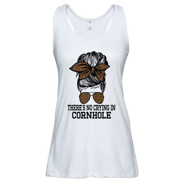 There's No Crying In Cornhole Funny Messy Bun Bean Bag Ladies Essential Flowy Tank