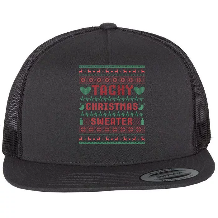 Tachy Nurse Christmas Sweater Medical Cardiac Icu Xmas Flat Bill Trucker Hat