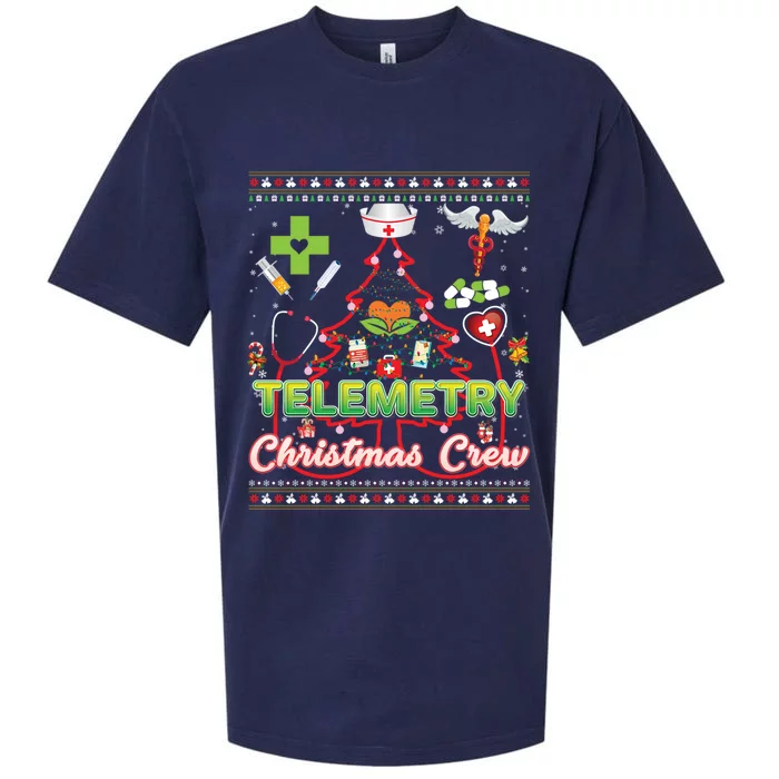 Telemetry Nurse Christmas Crew Tree Stethoscope Sweater Ugly Gift Sueded Cloud Jersey T-Shirt