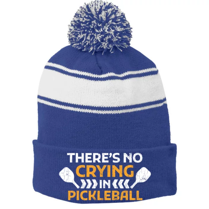 Theres No Crying In Pickleballplayer Gift Idea Funny Great Gift Stripe Pom Pom Beanie