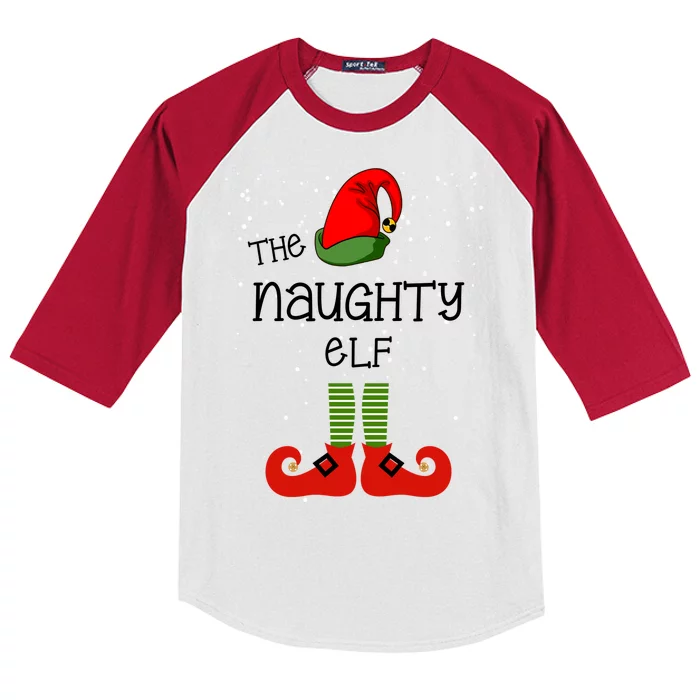 The Naughty Elf Funny XMas Matching Christmas Kids Colorblock Raglan Jersey