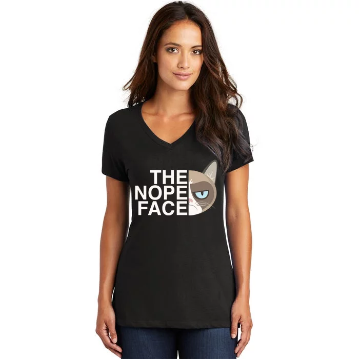 The Nope Face | Funny Lazy Cat Joke Hoodie for & Wo Women's V-Neck T-Shirt