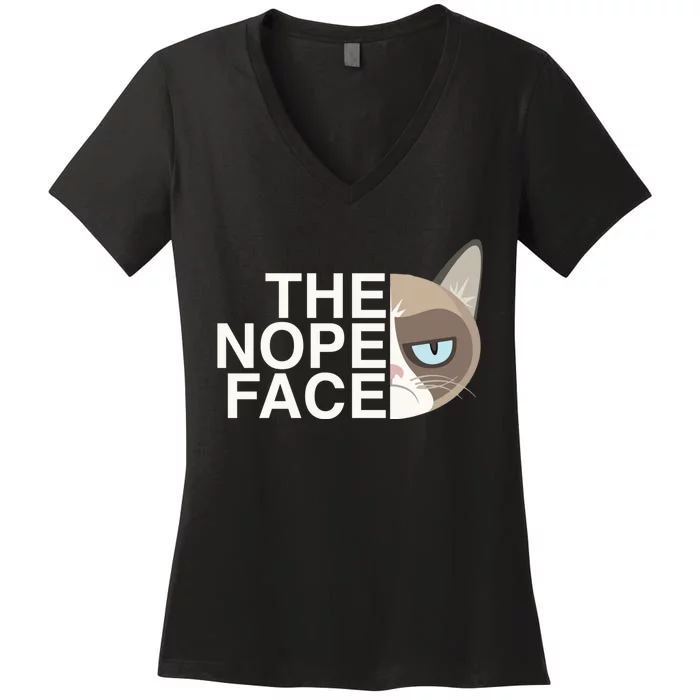 The Nope Face | Funny Lazy Cat Joke Hoodie for & Wo Women's V-Neck T-Shirt