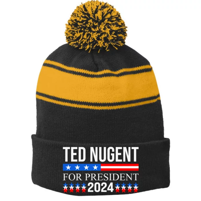 Ted Nugent For President 2024 Stripe Pom Pom Beanie