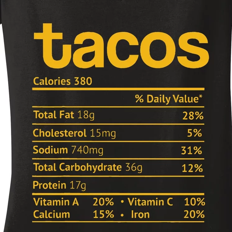 Tacos Nutrition Facts Funny Thanksgiving Christmas Food Women's V-Neck T-Shirt