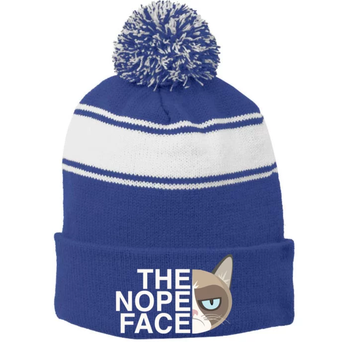 The Nope Face Funny Lazy Cat Joke Gift And Meaningful Gift Stripe Pom Pom Beanie