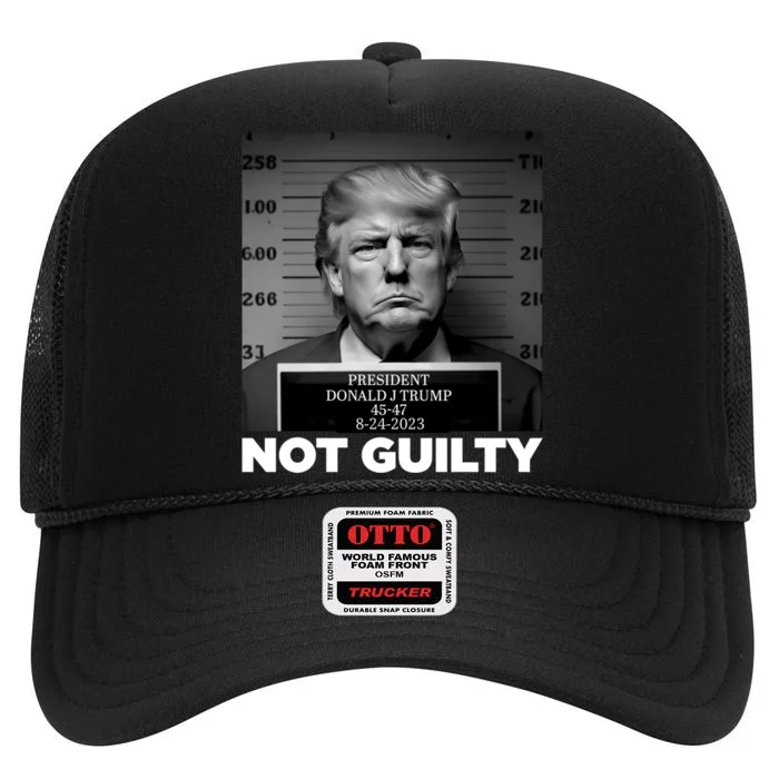 Trump not guilty Trump 2024 Mugshot High Crown Mesh Trucker Hat