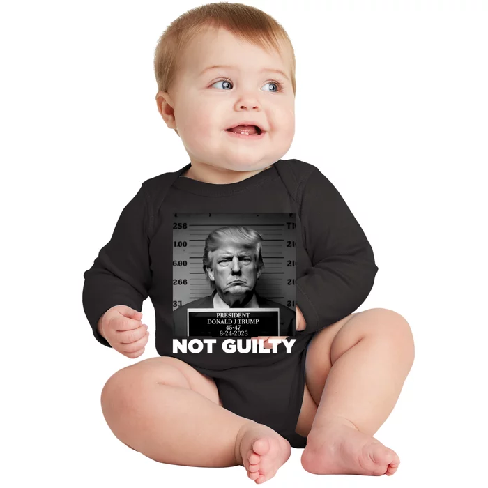 Trump not guilty Trump 2024 Mugshot Baby Long Sleeve Bodysuit