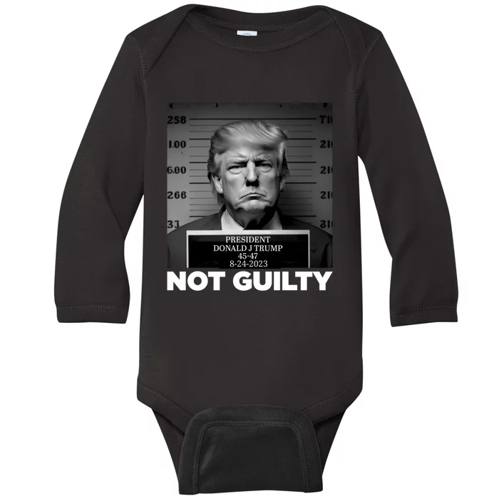 Trump not guilty Trump 2024 Mugshot Baby Long Sleeve Bodysuit