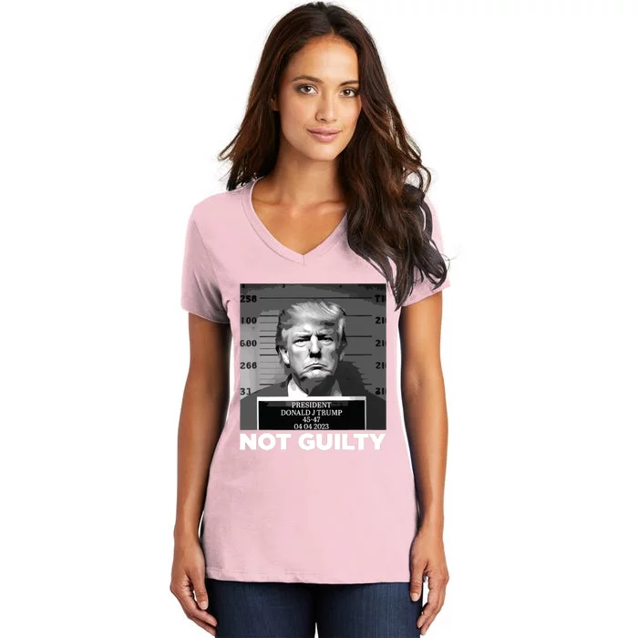 Trump Not Guilty Mug Shot Free Trump I Stand With Trump Women's V-Neck T-Shirt