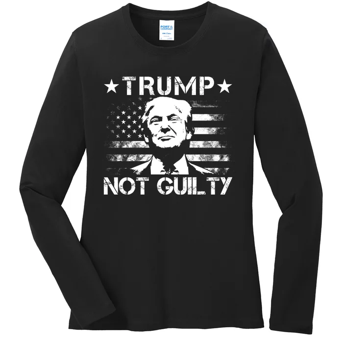 Trump Not Guilty Pro Trump Supporter American Flag Ladies Long Sleeve Shirt