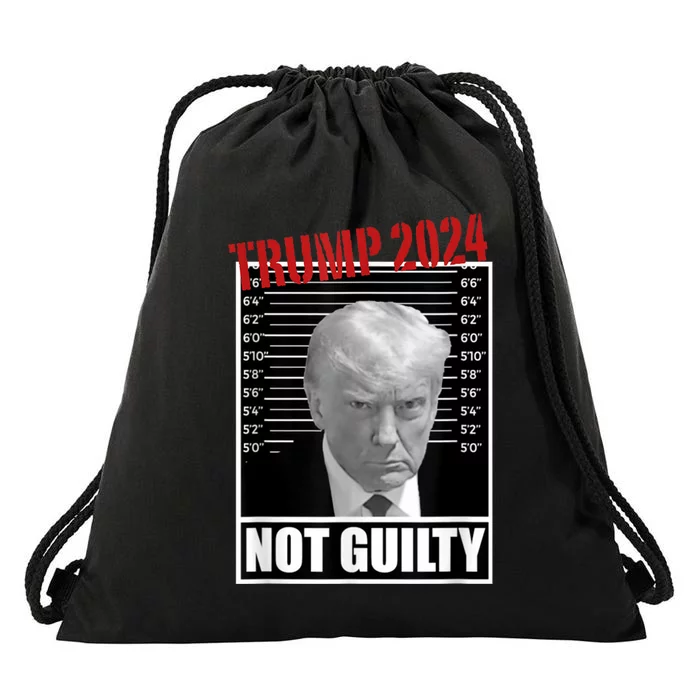 Trump Not Guilty Tee Support Donald Trump 2024 Mug Shot Drawstring Bag