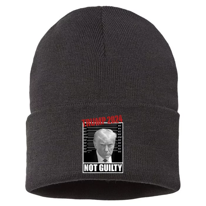 Trump Not Guilty Tee Support Donald Trump 2024 Mug Shot Sustainable Knit Beanie