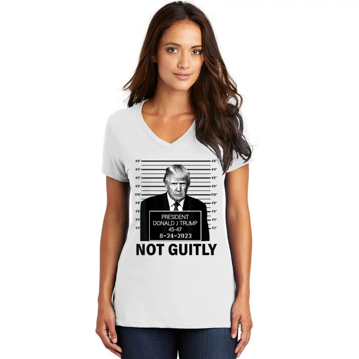 Trump not guilty Trump 2024 Mugshot Women's V-Neck T-Shirt