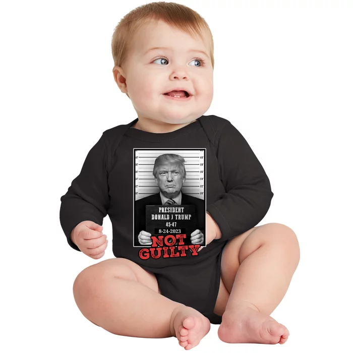 Trump not guilty Trump 2024 Mugshot Baby Long Sleeve Bodysuit