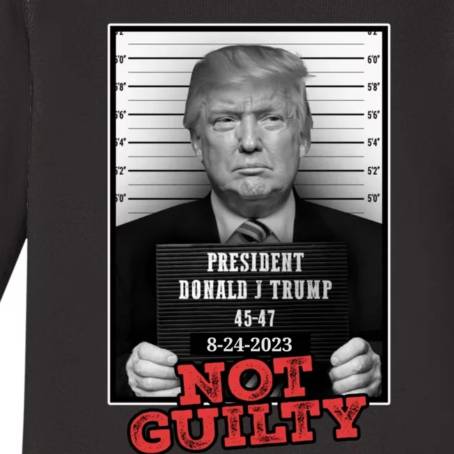 Trump not guilty Trump 2024 Mugshot Baby Long Sleeve Bodysuit