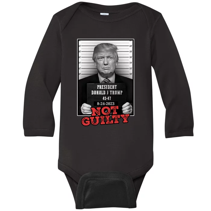 Trump not guilty Trump 2024 Mugshot Baby Long Sleeve Bodysuit