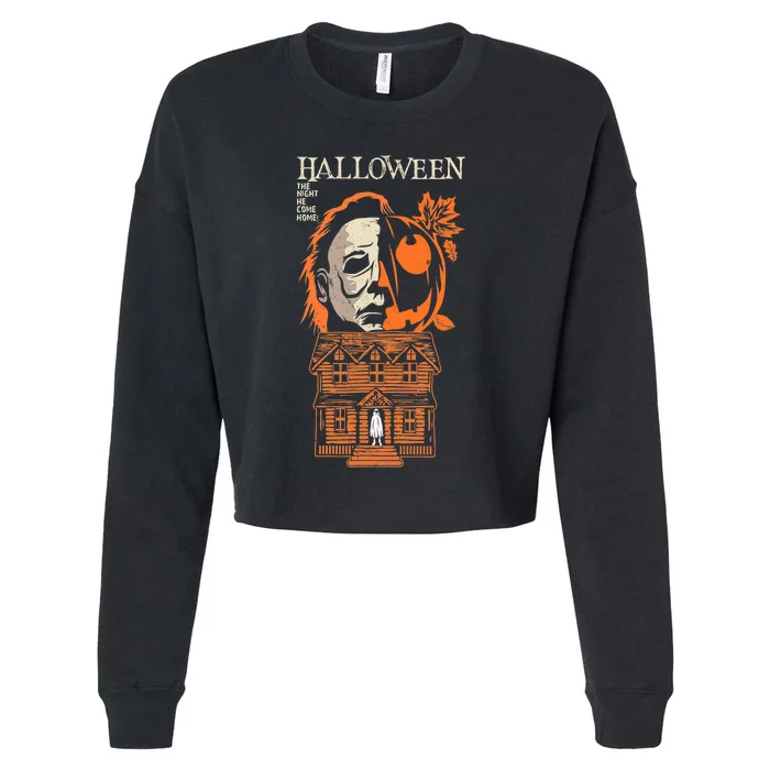 The Night He Came Home Lazy Halloween Costume Horror Movie Cropped Pullover Crew