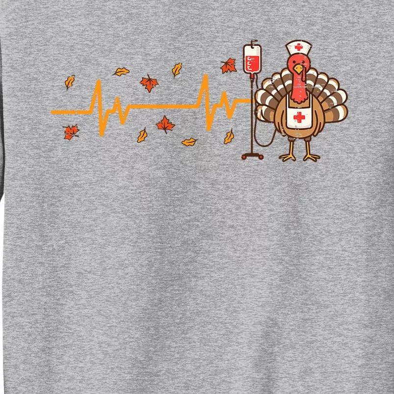 Thanksgiving Nurse Heartbeat Turkey Fall Scrub Top Women Tall Sweatshirt