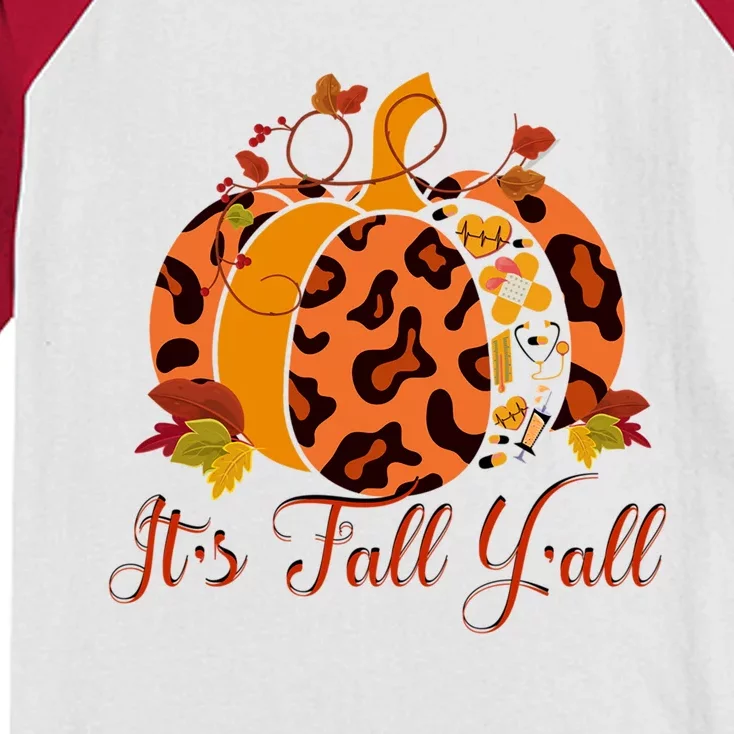 Thanksgiving Nurse Health Worker Leopard Pumpkin Autumn Gift Kids Colorblock Raglan Jersey