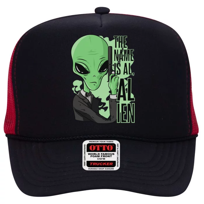 The Name Is Alien Funny Spy Cartoon High Crown Mesh Trucker Hat